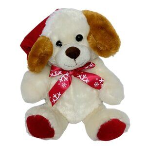 Hug & Luv Christmas Puppy Dog Red Snowflake Bow Santa Hat Plush  2017 10"
